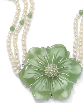 1.20 TCW Jade and Cultured Freshwater Pearl Necklace in .925 Sterling Silver | Green