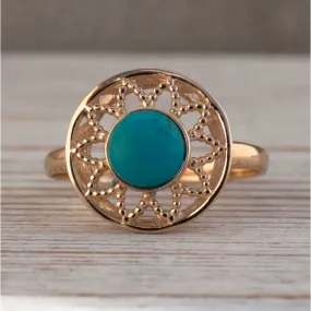 14K Rose Gold Round Turquoise 6mm Ring