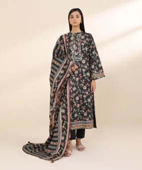 3 Piece - Printed Zari Khaddar Suit