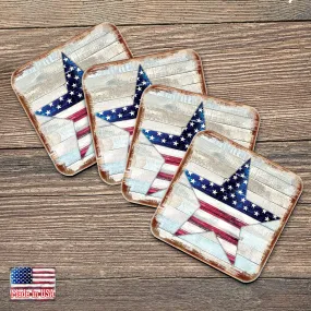 American Star Wooden Cork Coasters Gift Set of 4 by Nature Wonders - American Patriotic Décor - 8198917C-S4