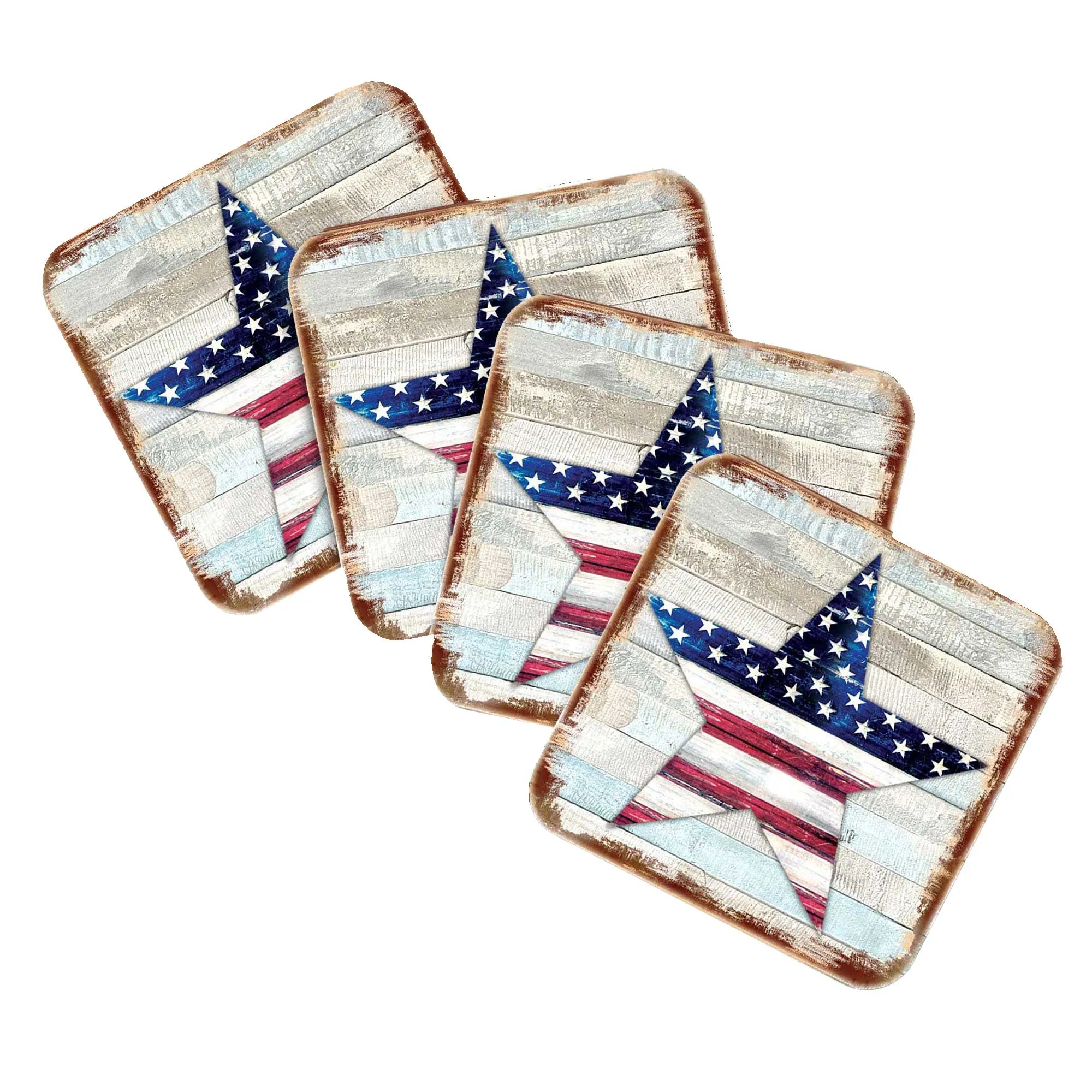 American Star Wooden Cork Coasters Gift Set of 4 by Nature Wonders - American Patriotic Décor - 8198917C-S4