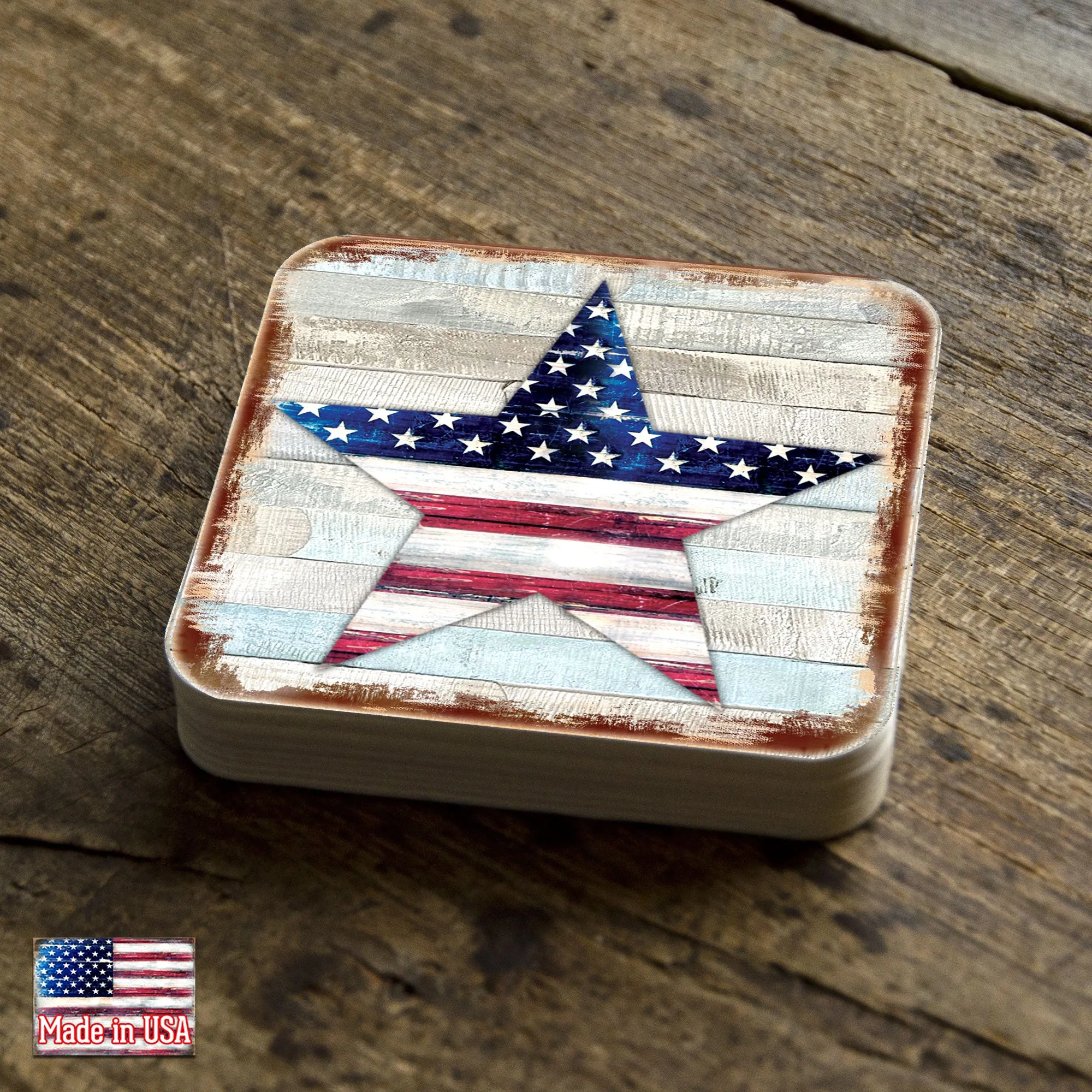 American Star Wooden Cork Coasters Gift Set of 4 by Nature Wonders - American Patriotic Décor - 8198917C-S4