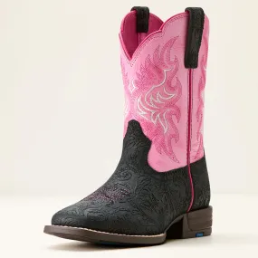 Ariat Kid's Outrider Boot in Black Floral Emboss/ Painted Peony