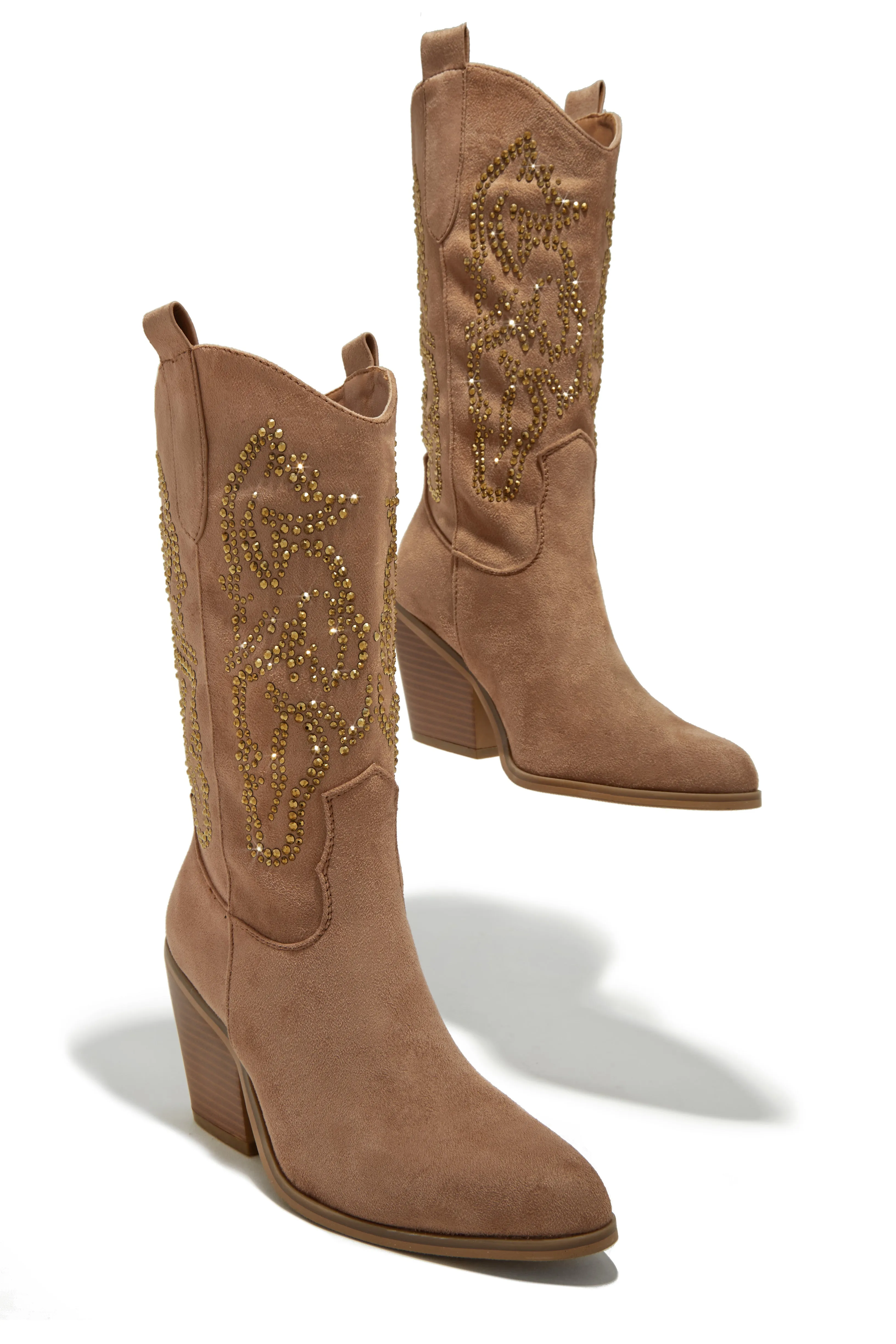 Best In The West Embellished Cowgirl Boots - Taupe