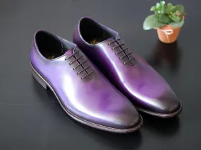 Burnished Calfskin Lace-Up Oxford Purple