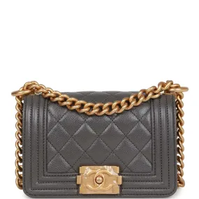 Chanel Mini Boy Bag Grey Caviar Antique Gold Hardware