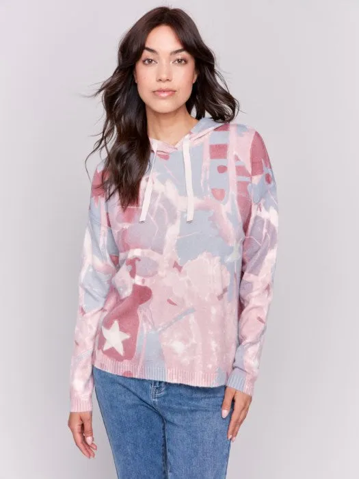 CHARLIE B PRINTED HOODED SWEATER - PINK MULTI - C2436X736AP407