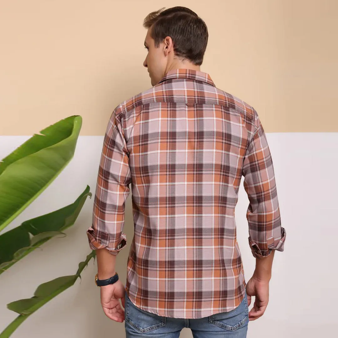 Check Regular Fit Cotton Shirt - Orange