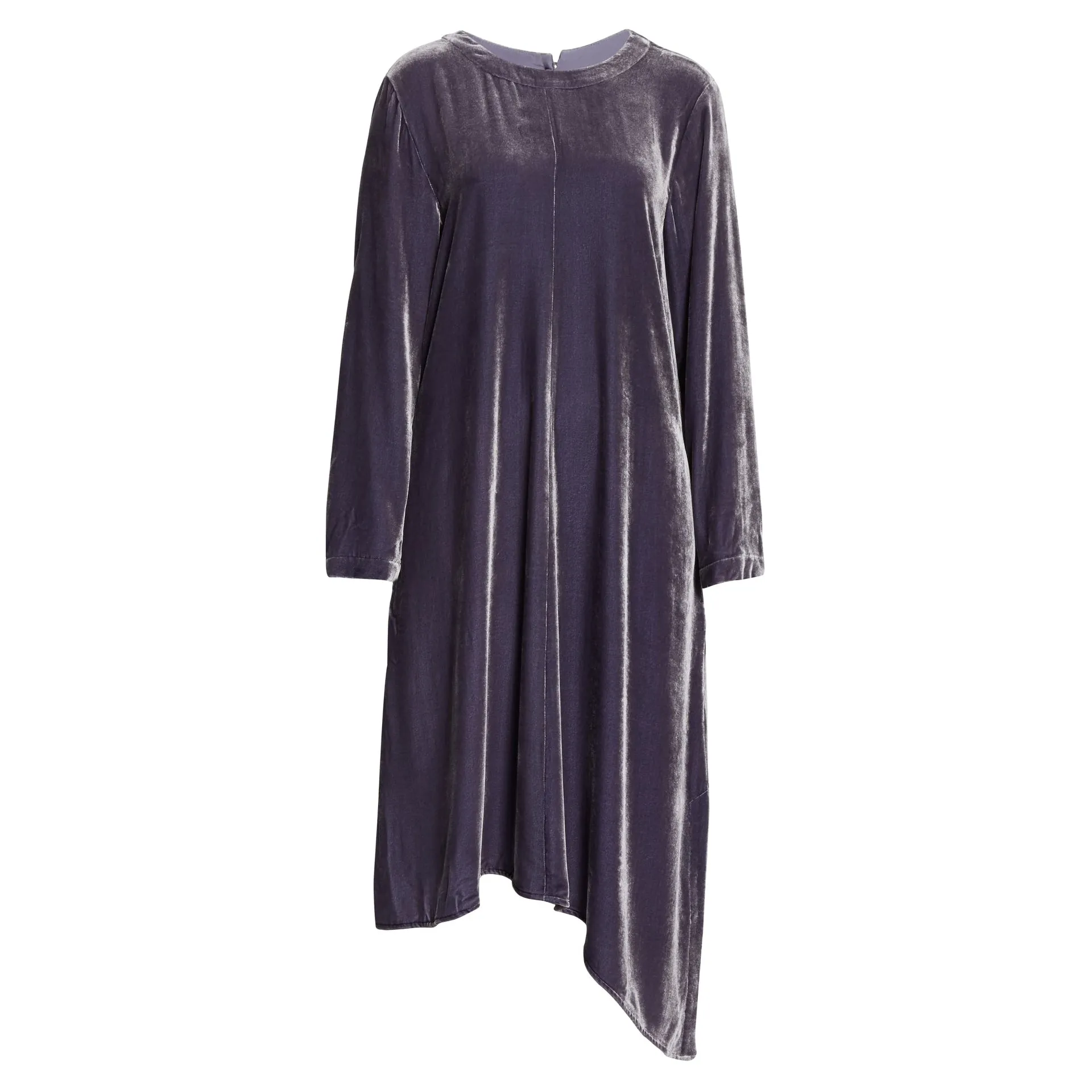 Crew Neck Asymmetric Velvet Dress