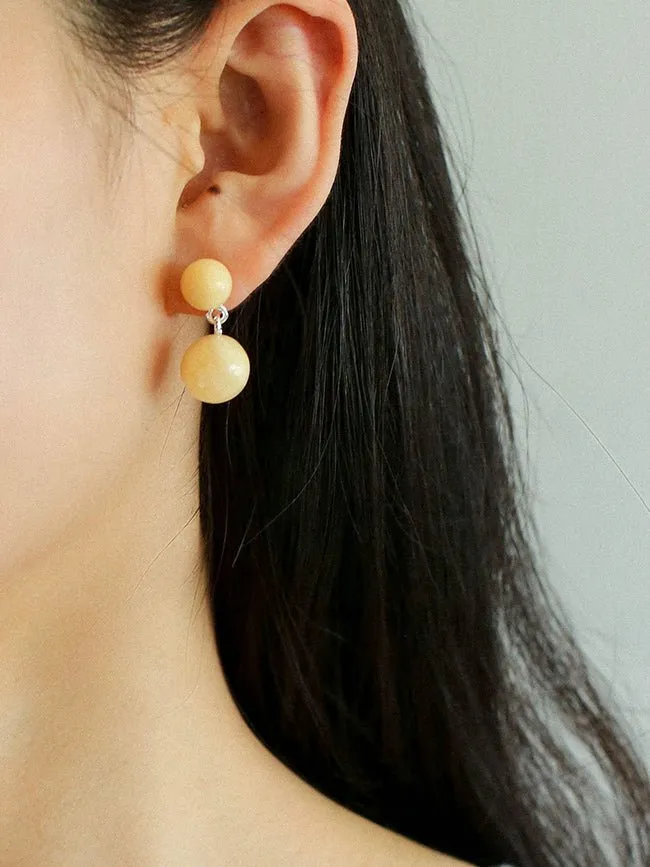 Double Natural Stone Ball Earrings