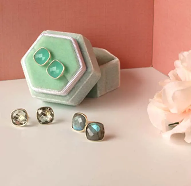 Earrings - Cushion Cut Prasiolite Studs