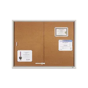 Enclosed Indoor Cork Bulletin Board w/ Sliding Glass Doors,  Aluminum