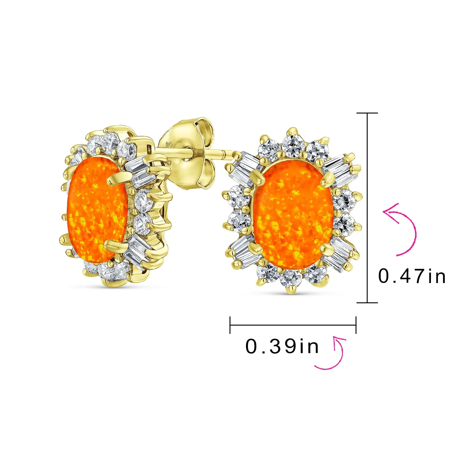 Estate White Orange Opal Halo CZ Oval Stud Earrings Gold .925 Silver