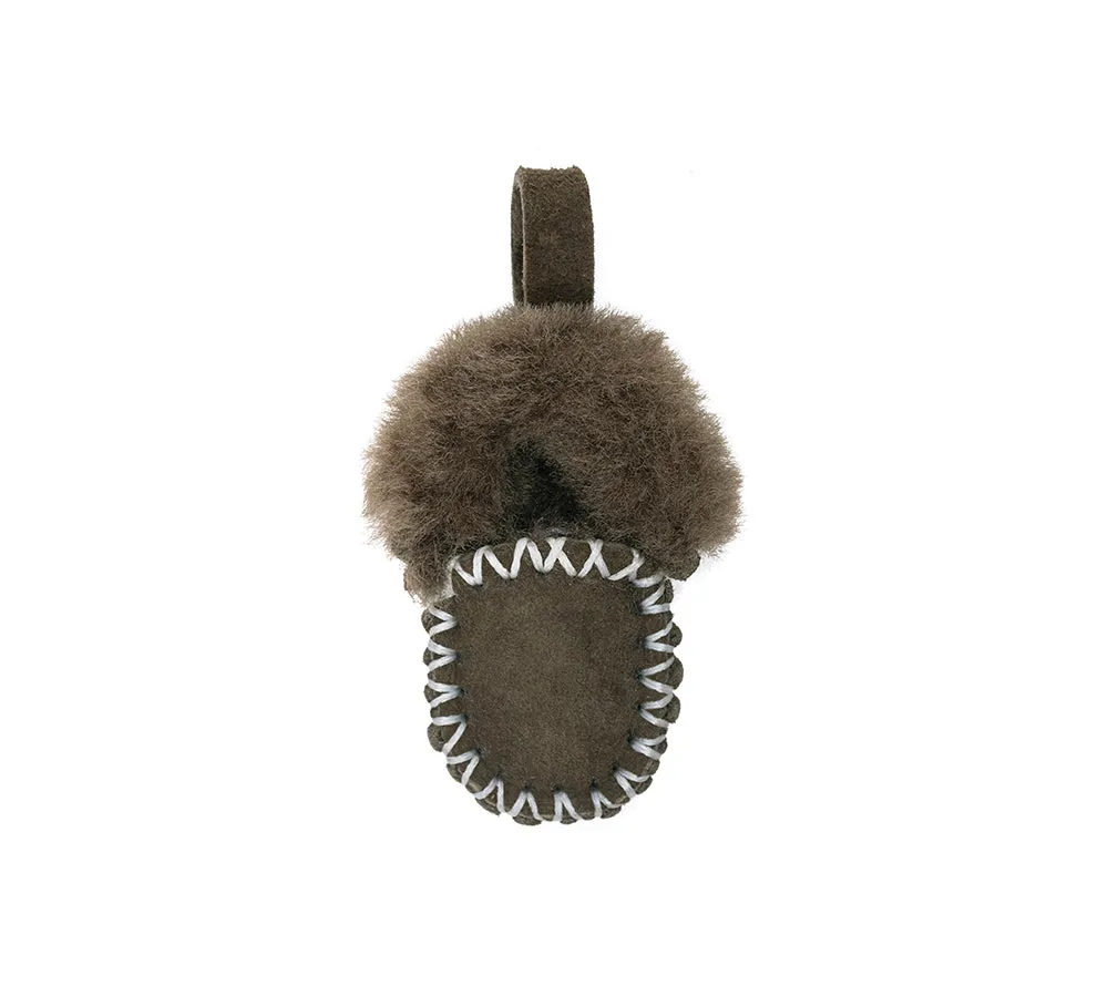 EVERAU® UGG Slippers Sheepskin Wool Popo Moccasin Keyrings