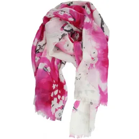 Floral Print Wool Scarf - Rose/Grey