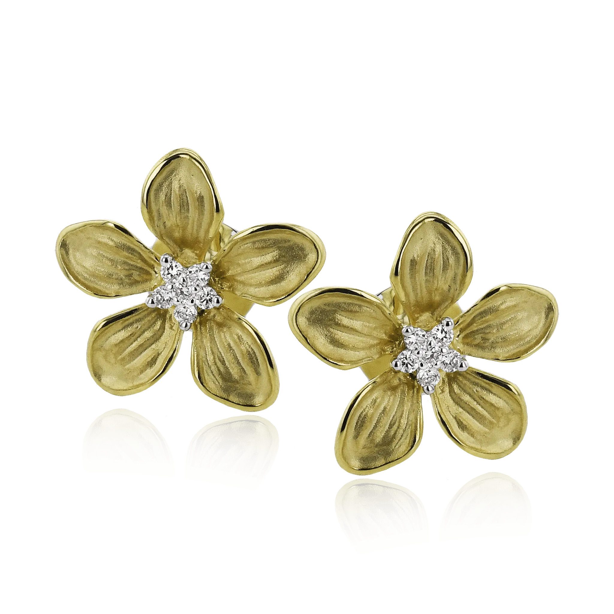 Flower Stud Earrings in 18k Gold with Diamonds