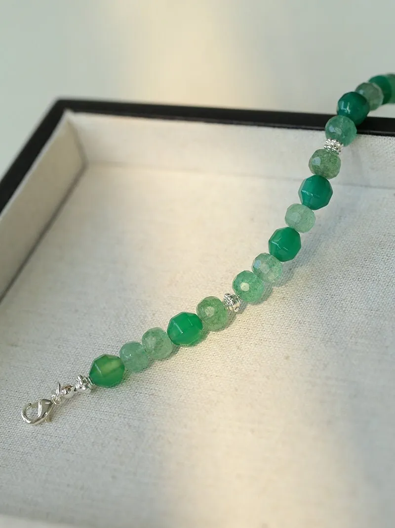 Fresh Green Strawberry Quartz Gemstone Beaded Bracelet