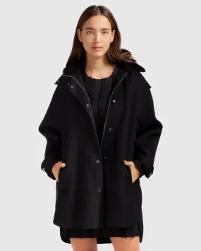 Heavy Hearted Detachable Hooded Coat - Black