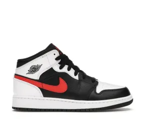 JORDAN 1 MID BLACK CHILE RED WHITE (GS)