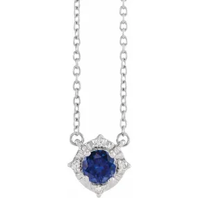 Lab Created Sapphire Necklace with Diamond Halo