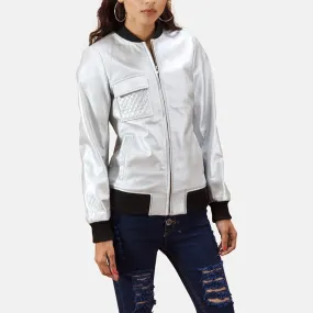 Lana Silver Leather Bomber Jacket