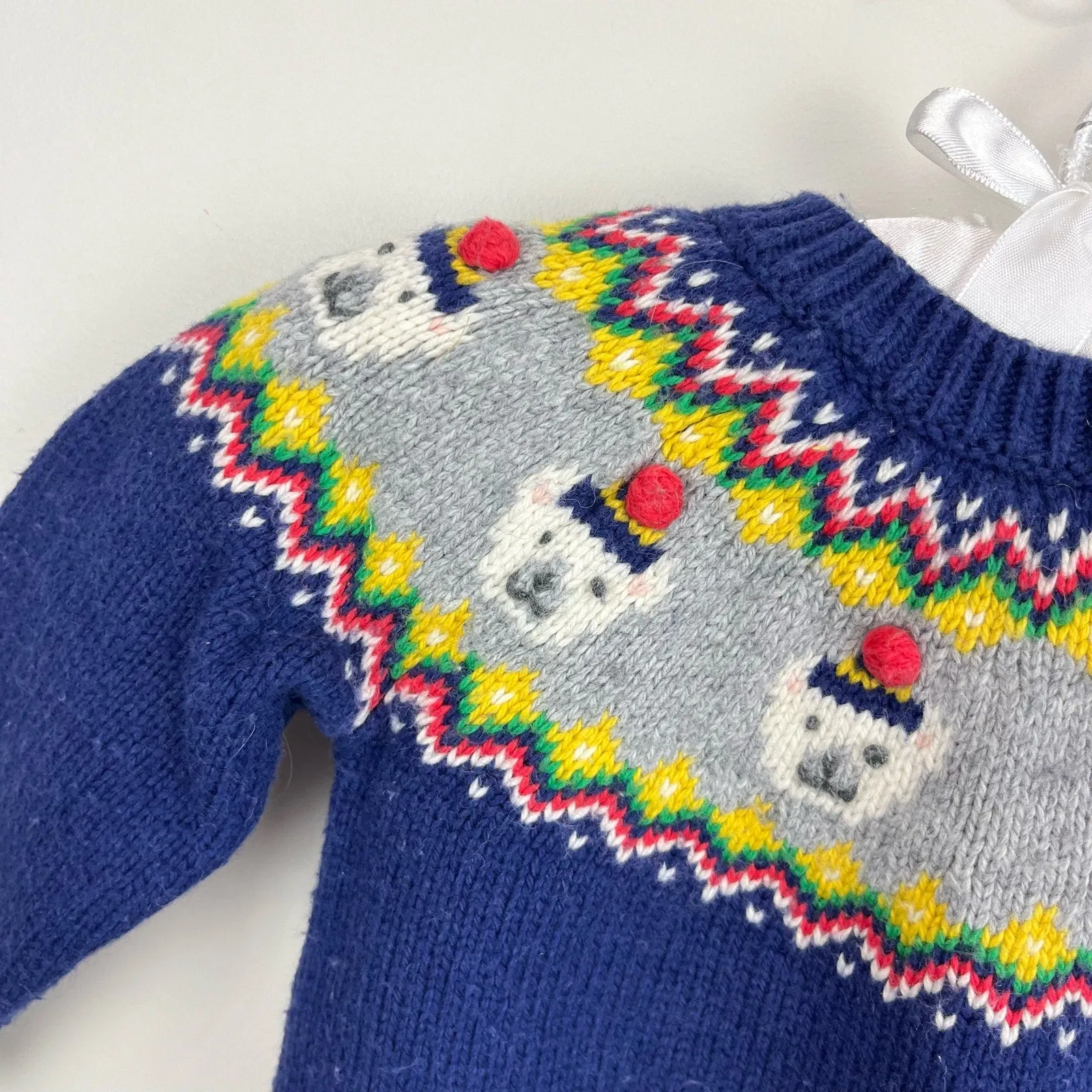 Mini Boden Fair Isle Blue Polar Bear Sweater 3-6 Months