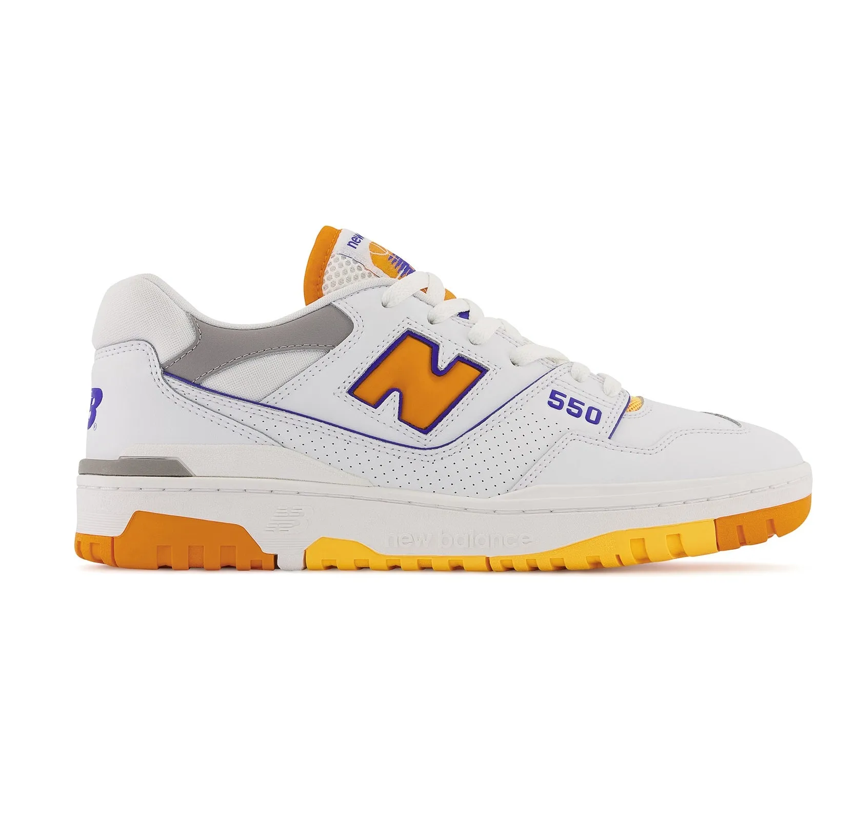 New Balance Men's 550 Lakers Shoes - White / Vibrant Orange / Purple