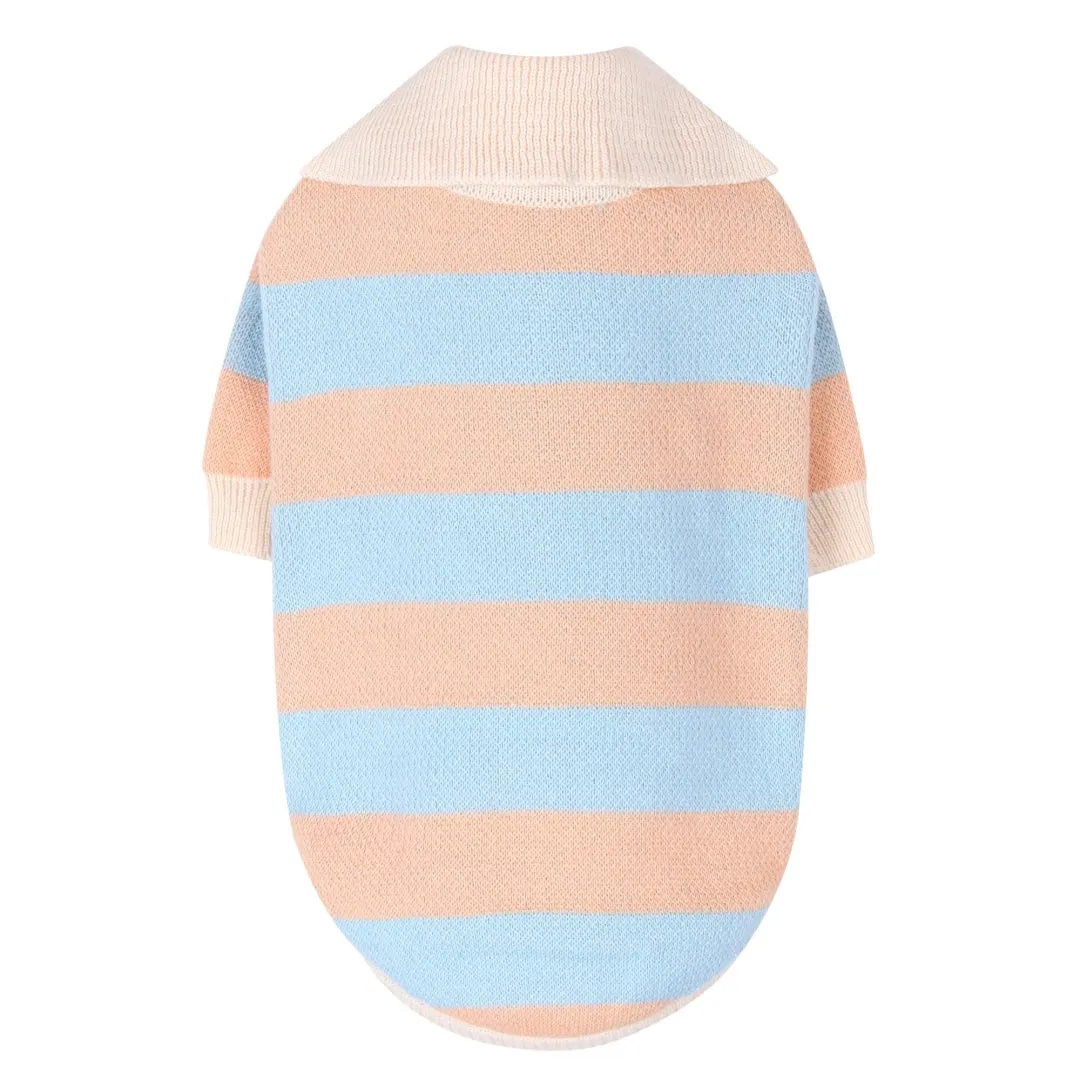 Striped Collar Knit Sweater - Orange