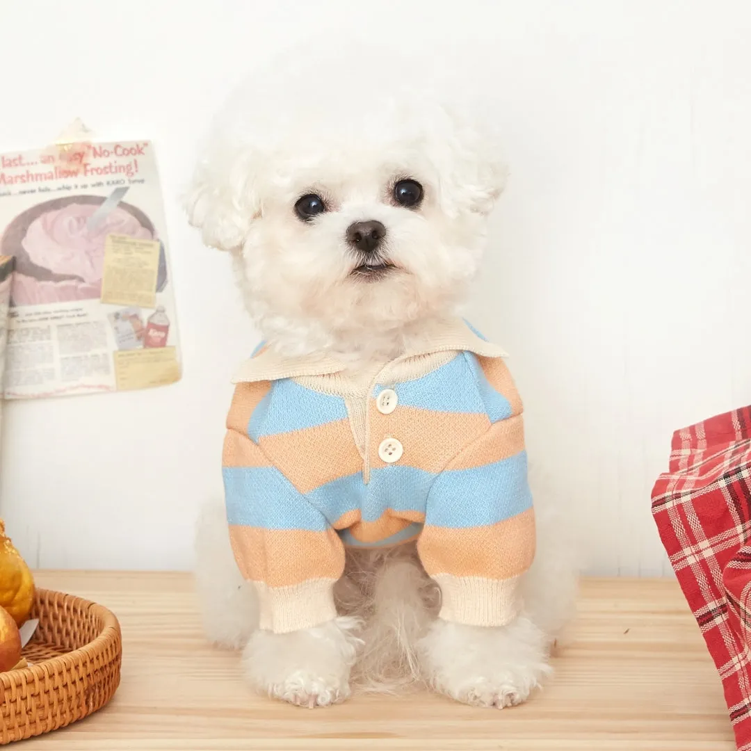 Striped Collar Knit Sweater - Orange