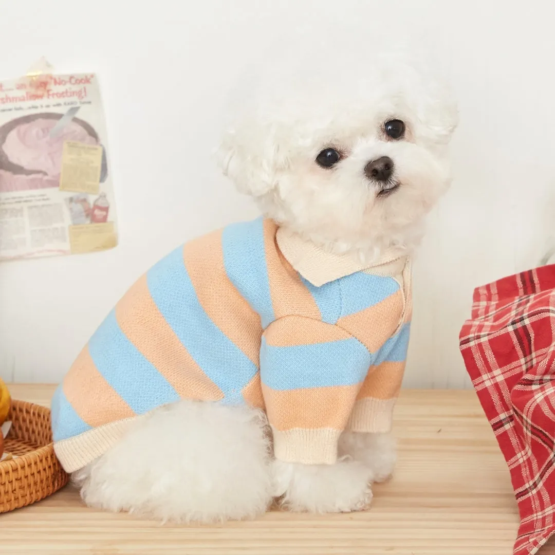 Striped Collar Knit Sweater - Orange