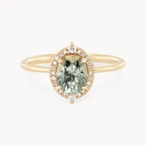 the flower moon ring one-of-a-kind - 14k yellow gold ring, green colourless sapphire AC